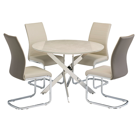 Read more about Caprika taupe marble effect dining table 4 joster stone chairs