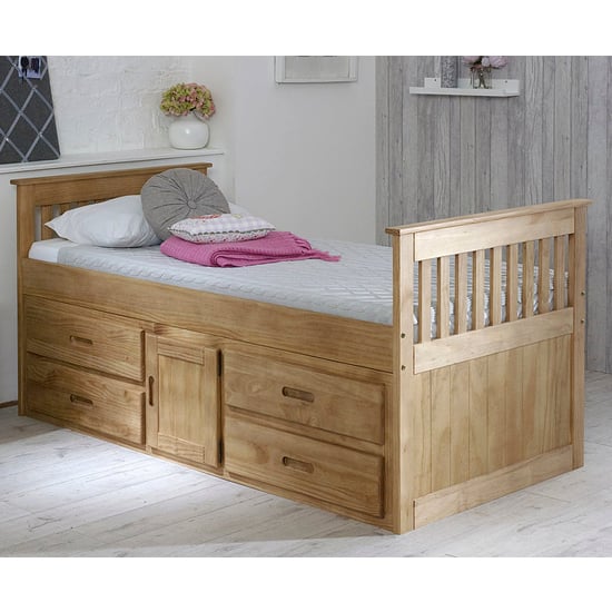 Read more about Captains storage bed in waxed pine with 4 drawers and 1 door