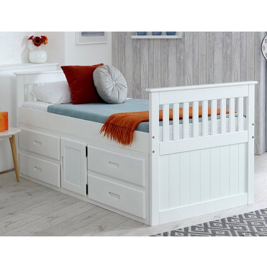 Read more about Captains storage bed in white with 4 drawers and 1 door