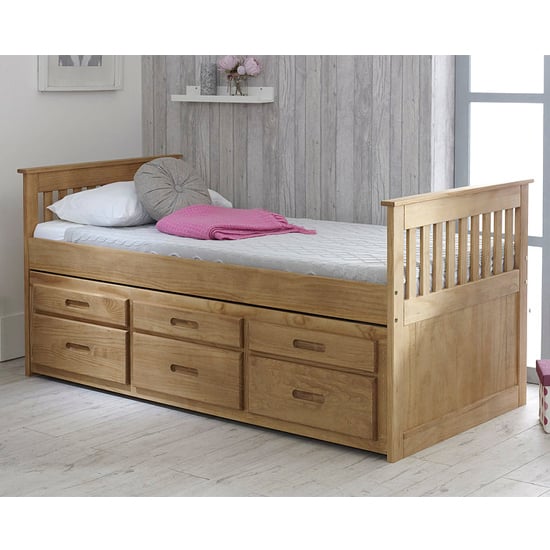 Captains Wooden Storage Single Bed With Guest Bed In Waxed Pine_1