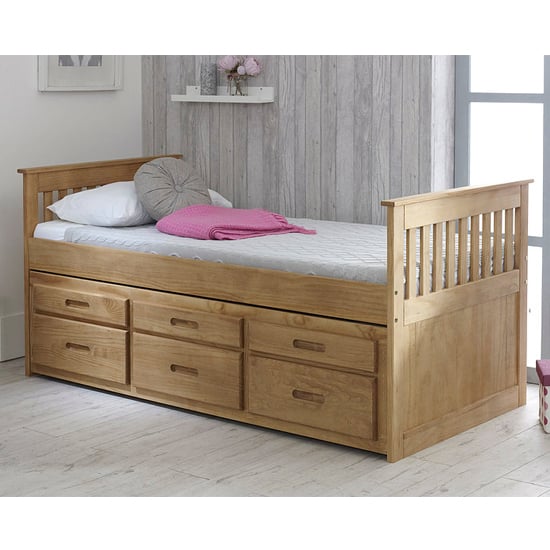 Product photograph of Captains Wooden Storage Single Bed With Guest Bed In Waxed Pine from Furniture in Fashion