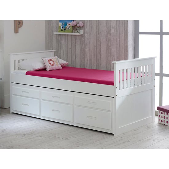 Photo of Captains wooden storage single bed with guest bed in white