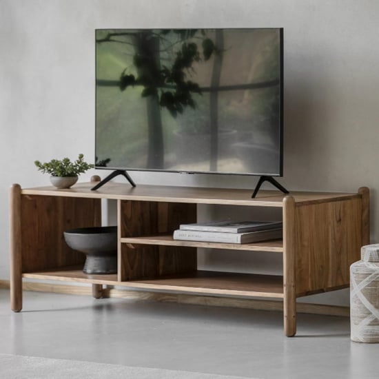 Captiva Acacia Wood TV Stand With Shelves In Natural
