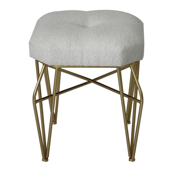 Captiva Boucle Fabric Stool In White With Gold Legs
