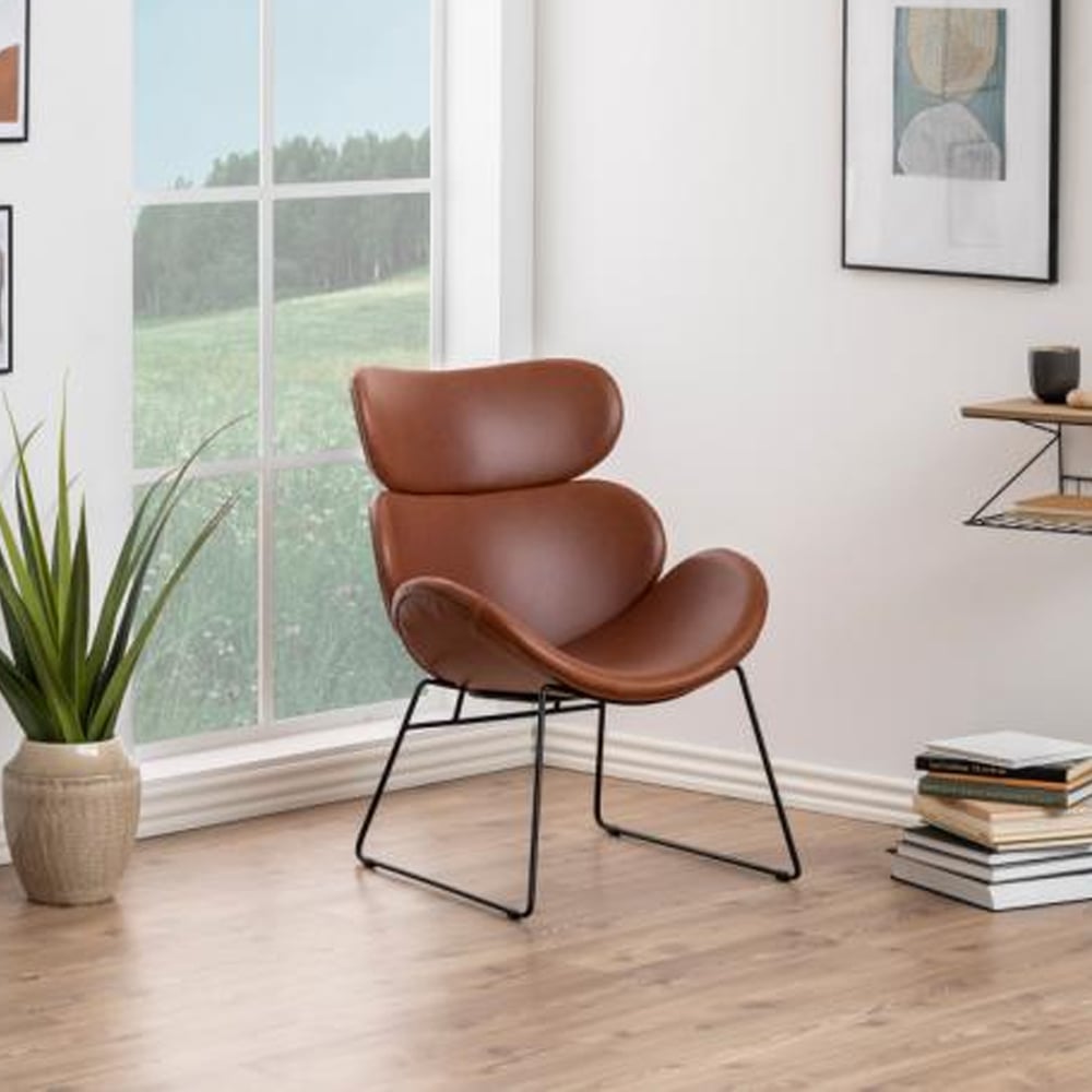 Carazo PU Leather Lounge Chair With Black Legs In Brown