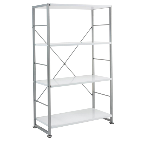 Carbine Wooden Bookcase With Grey Metal Frame In White_3