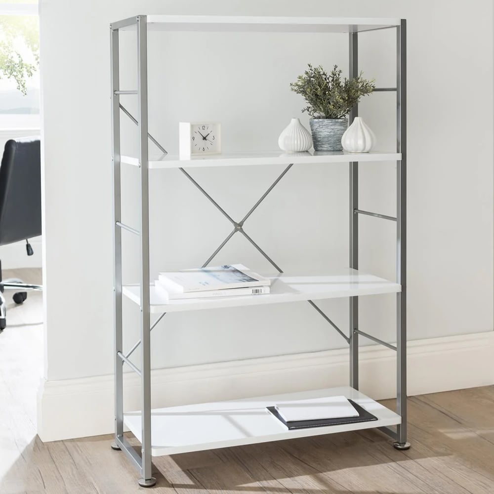 Carbine Wooden Bookcase With Metal Frame In White