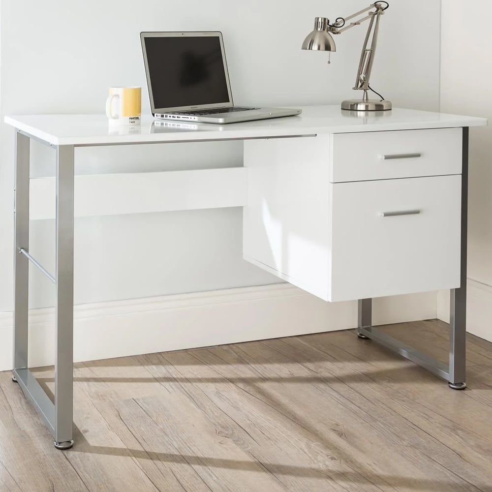Carbine Wooden Laptop Desk With 2 Drawers In White