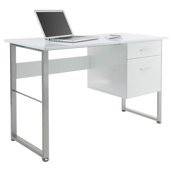 Carbine Wooden Laptop Desk With Grey Metal Frame In White_2