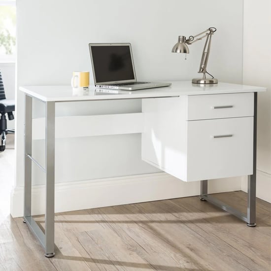 Carbine Wooden Laptop Desk With Grey Metal Frame In White_1