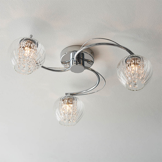 Product photograph of Cardiff 3 Lights Ribbed Glass Semi Flush Ceiling Light In Chrome from Furniture in Fashion