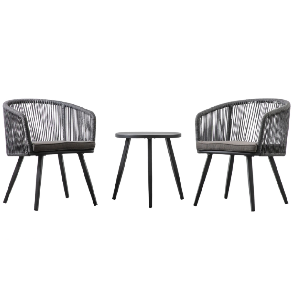 Cardiff Rattan 2 Seater Bistro Set In Charcoal