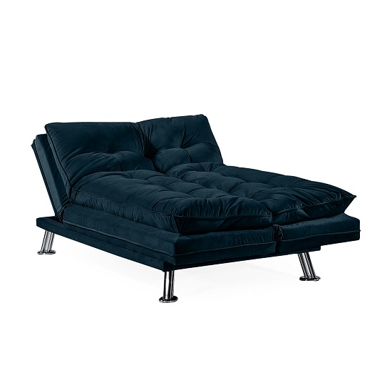 Cardiff Fabric Sofa Bed In Blue Velvet And Polished Chrome Legs_2