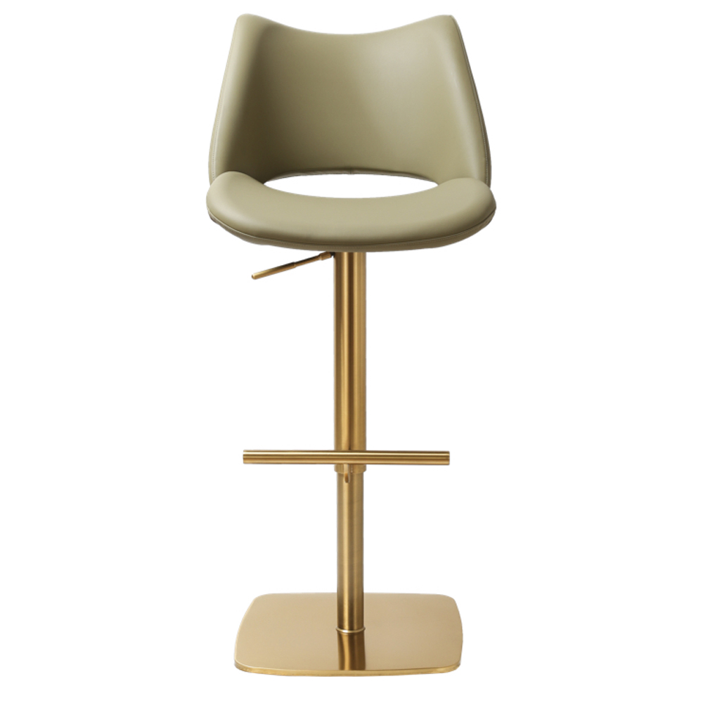 Cardwell Olive PU Leather Bar Stools With Gold Base In Pair
