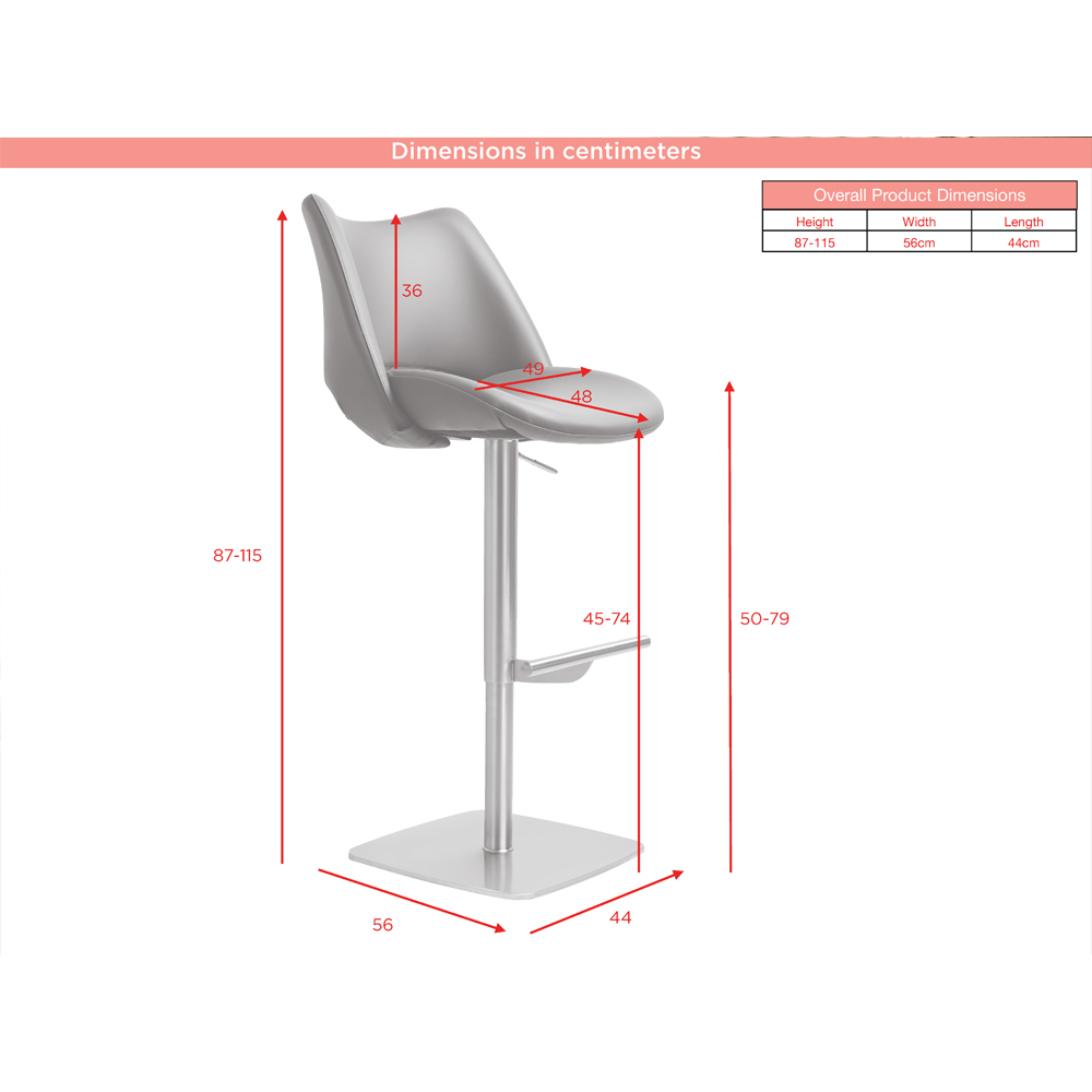 Cardwell Slate Grey Leather Fabric Bar Stools With Steel Base In Pair