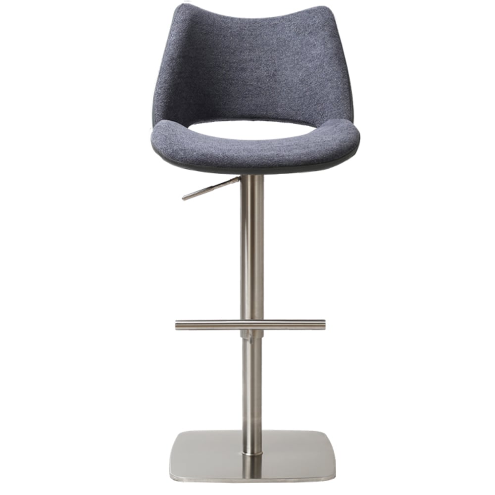 Cardwell Slate Grey Leather Fabric Bar Stools With Steel Base In Pair