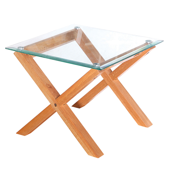 Carey Clear Glass End Table With Oak Wooden Legs