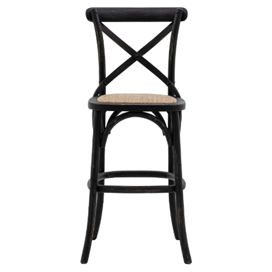Caria Black Wooden Bar Stools With Rattan Seat In Pair