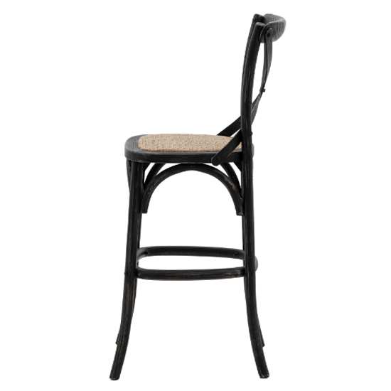 Caria Black Wooden Bar Stools With Rattan Seat In Pair