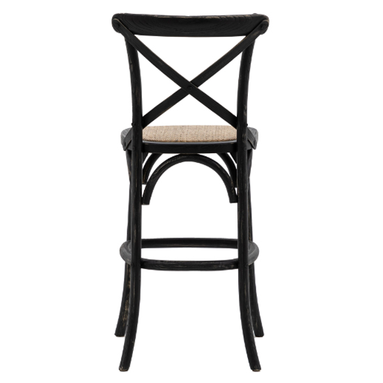 Caria Black Wooden Bar Stools With Rattan Seat In Pair