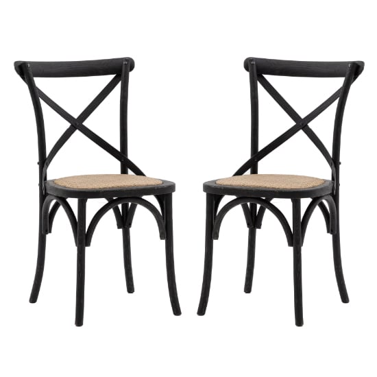 Read more about Caria black wooden dining chairs with rattan seat in pair