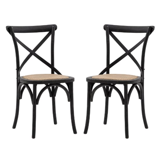 Read more about Caria black wooden dining chairs with rattan seat in a pair