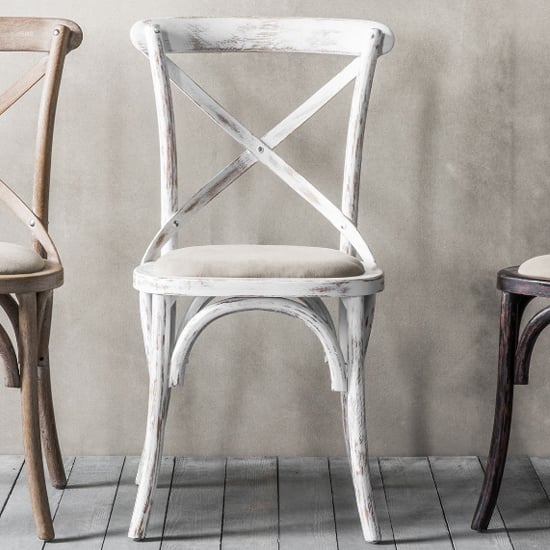 Caria Cross Back White Wooden Dining Chairs In Pair