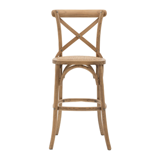 Caria Natural Wooden Bar Stools With Rattan Seat In Pair
