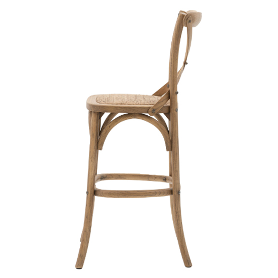 Caria Natural Wooden Bar Stools With Rattan Seat In Pair