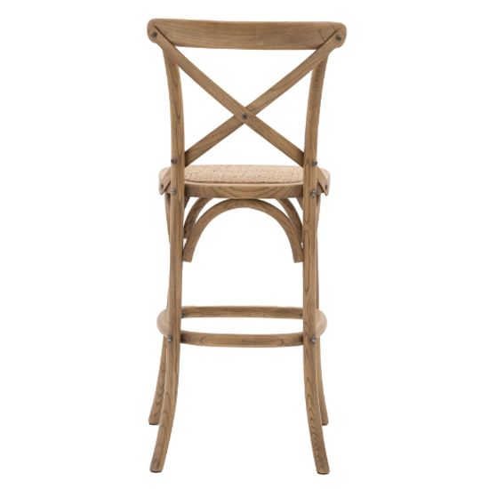 Caria Natural Wooden Bar Stools With Rattan Seat In Pair