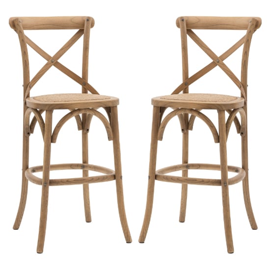 Caria Natural Wooden Bar Chairs With Rattan Seat In A Pair