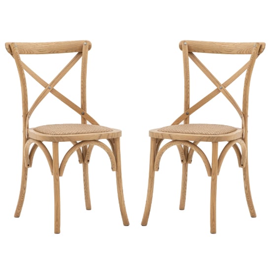 Read more about Caria natural wooden dining chairs with rattan seat in pair