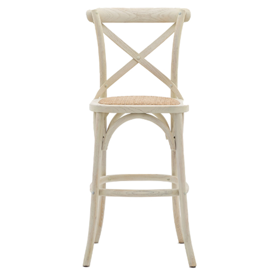 Caria White Wooden Bar Stools With Rattan Seat In Pair