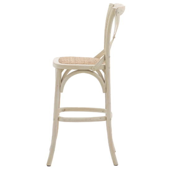 Caria White Wooden Bar Stools With Rattan Seat In Pair