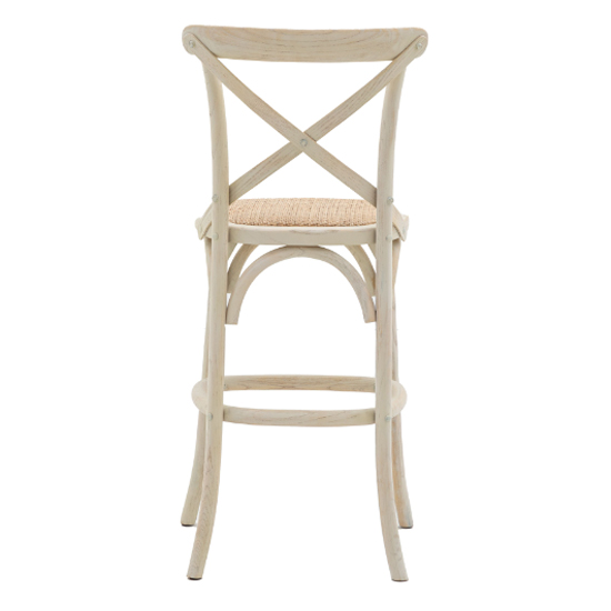 Caria White Wooden Bar Stools With Rattan Seat In Pair