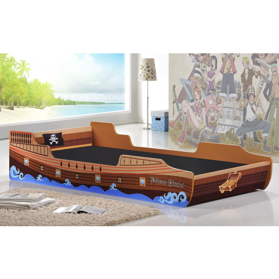 Read more about Calrose wooden pirate ship single bed in brown