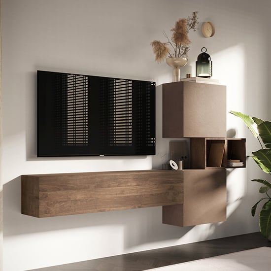 Product photograph of Carice Wall Hung Wooden Entertainment Unit In Bronze Mercure from Furniture in Fashion