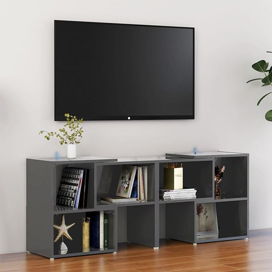 Carillo High Gloss TV Stand With Shelves In Grey_1