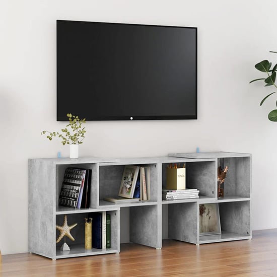 Read more about Carillo wooden tv stand with shelves in concrete effect