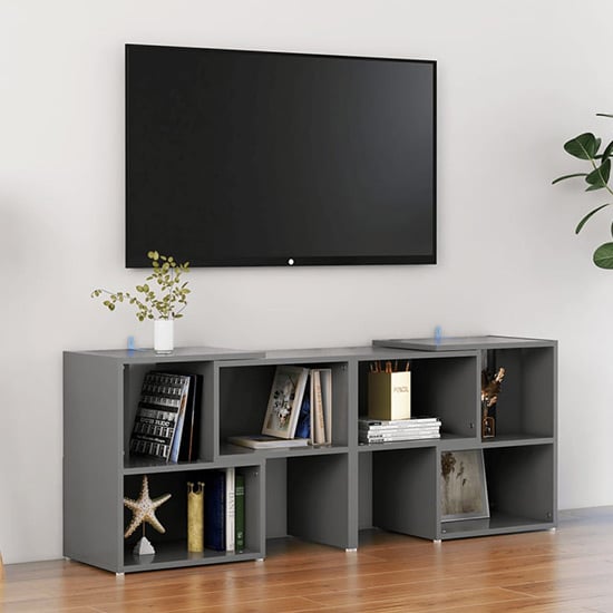 Read more about Carillo wooden tv stand with shelves in grey