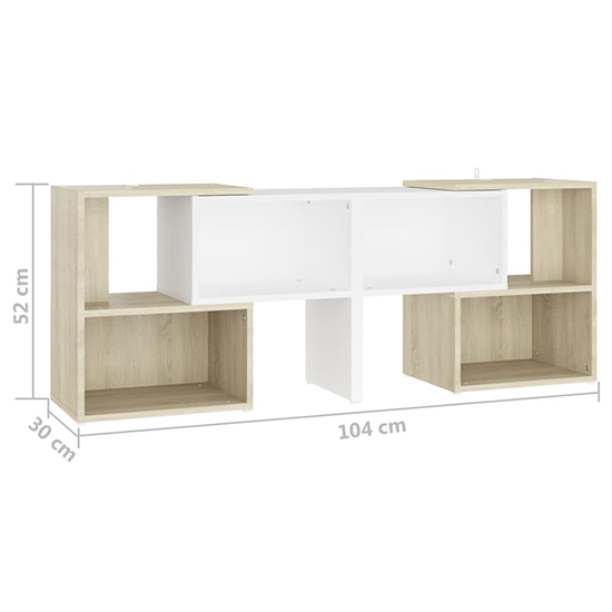 Carillo Wooden TV Stand With Shelves In White And Sonoma Oak_5
