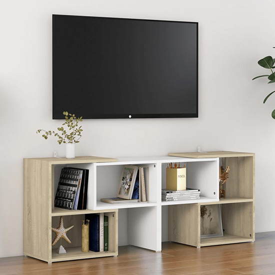 Carillo Wooden TV Stand With Shelves In White And Sonoma Oak_1