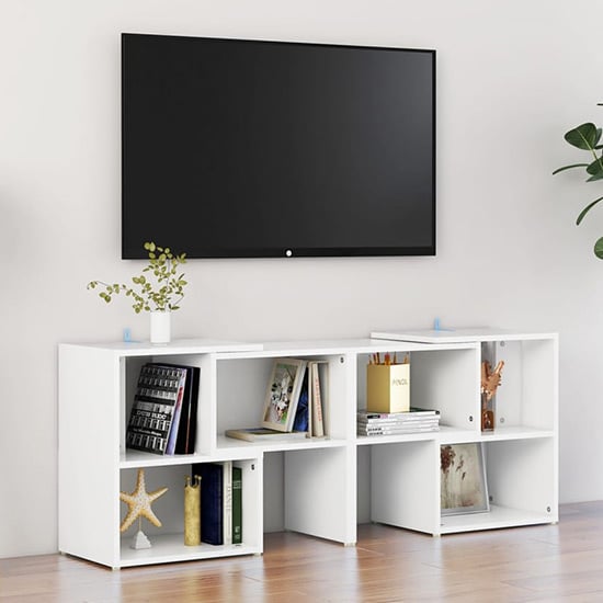 Read more about Carillo wooden tv stand with shelves in white
