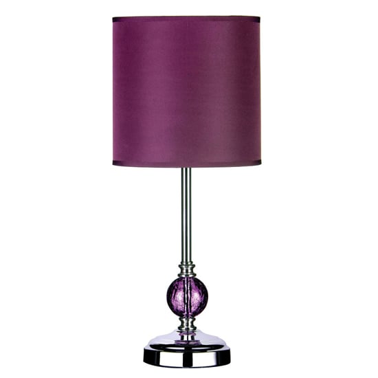 Photo of Carko purple fabric shade table lamp with polished chrome base