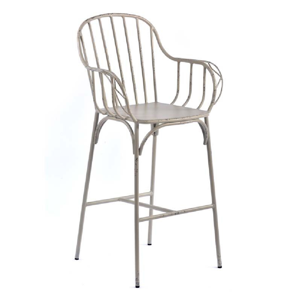 Carla Vintage White Aluminium Outdoor Bar Chairs In Pair