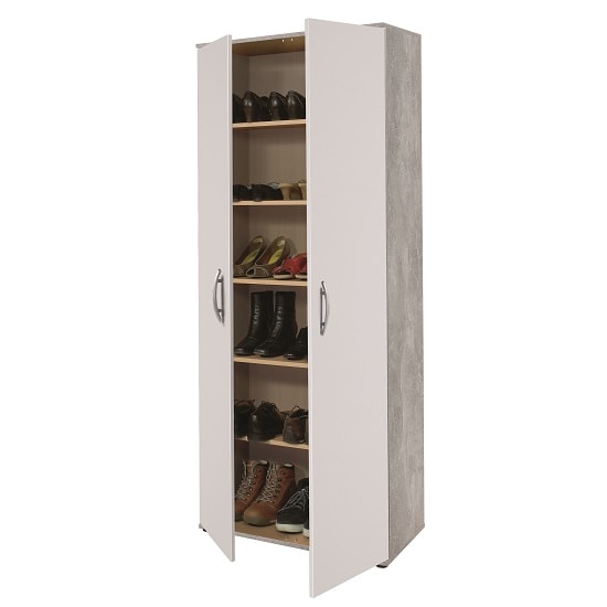 Carla Multifunctional Cupboard In White And Concrete Structured_2