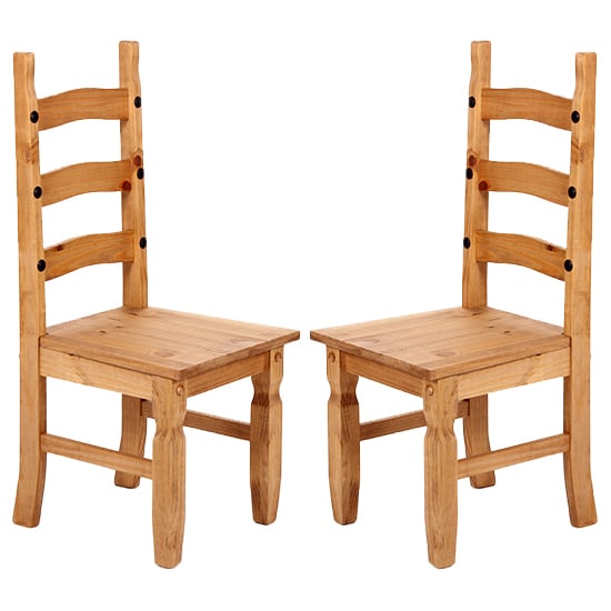 Photo of Carlen light pine wooden dining chairs in pair