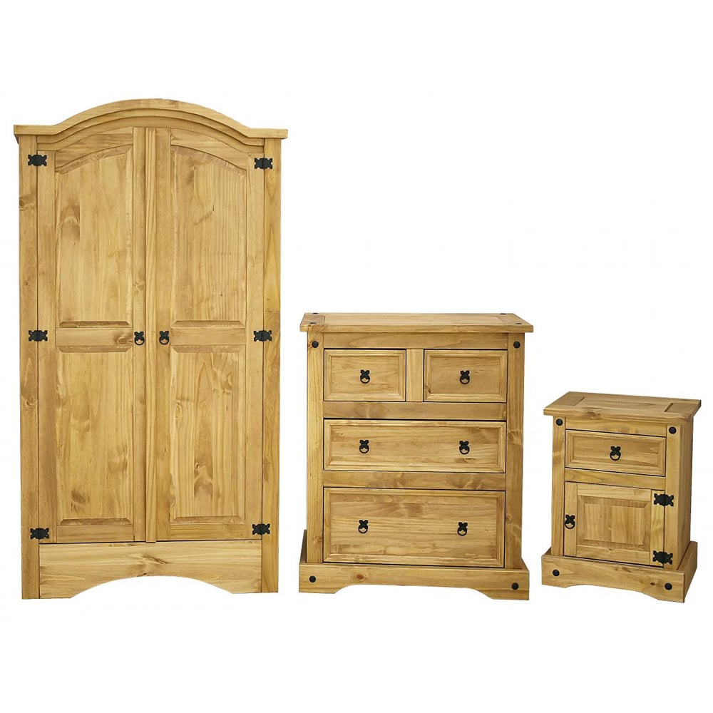 Carlen Wooden Bedroom Set 2 Doors Wardrobe In Distressed Oak