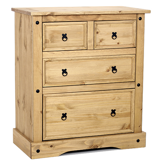 Photo of Carlen wooden chest of 4 drawers wide in light pine