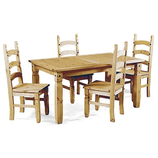 Carlen Wooden Dining Set With 4 Chairs In Light Pine